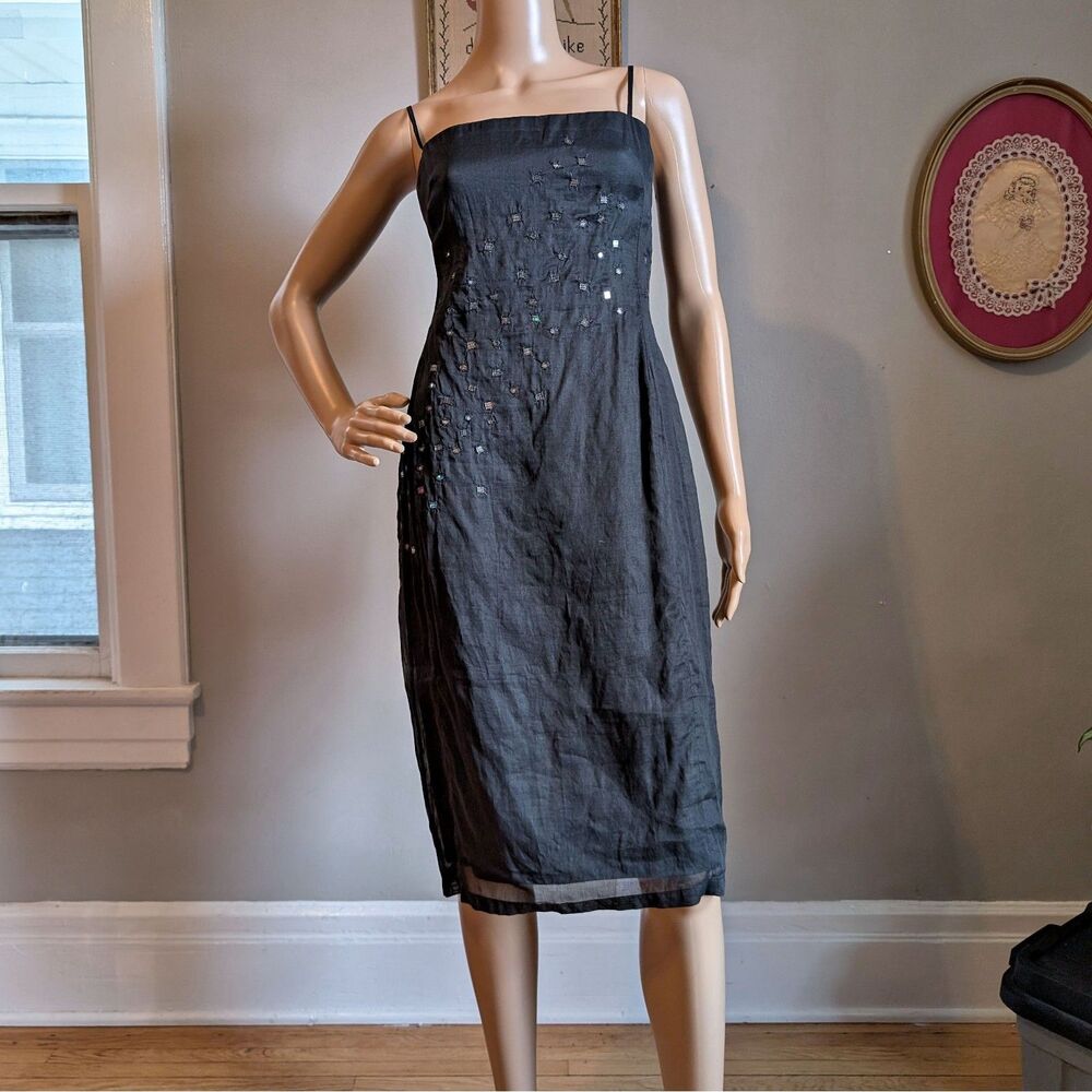 Vintage 90s French Connection Cocktail Midi Dress Mirror Embellishment Size 8